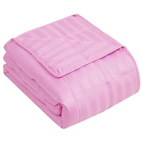 Image of yescool Weighted Blanket for Adults (10 lbs, 48 inch x 72 inch, Salmon Stripes) Heavy Blanket for Sleeping Perfect for 90-110 lbs, Twin Size Breathable Blanket with Premium Glass Bead, Machine Washable