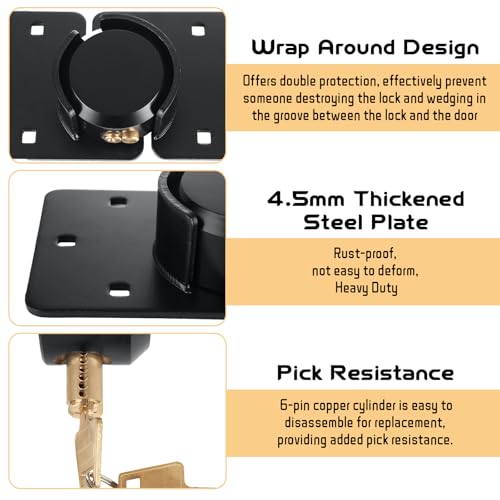 Image of 2 Packs Heavy Duty Puck Lock Keyed Alike, 73mm High Security Hidden Shackle Padlock with Hasp, Solid Steel Puck Lock Latches for Container, Garage Shed Trailer Truck, Black