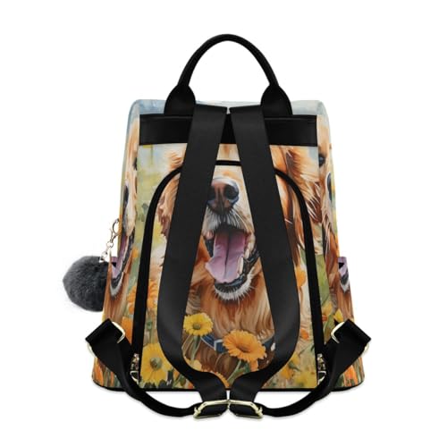Image of ALAZA Cute Golden Retriever in Flower Field Trips Hiking Camping Rucksack Pack for Women