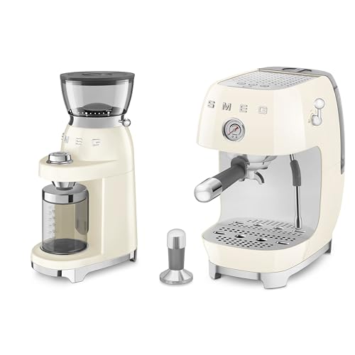 Image of Smeg 50's Style Electric Coffee Grinder and 50’s Style Espresso Coffee Machine with Cold Brew Function Cream CGF03CRUK / ECF03CRUK