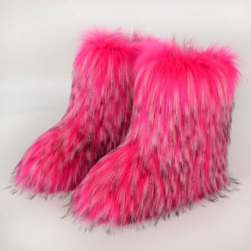 Image of Valpeak Snow Boots for Women 2024 Furry Boots Winter Knee High Flat Heel Fluffy Faux Fur Boots