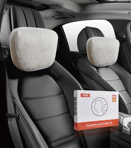 Image of 2Pcs Car Neck Pillow, Super Soft Du-Pont Bio cotton Neck Pillow for Driving, Suede Fabric Car Headrest Pillow, Make Your Driving More Comfortable, Suitable for Driving, Traveling (Volcanic gray)