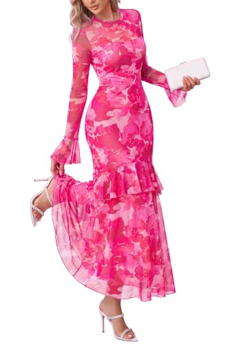 Image of BTFBM Elegant Wedding Guest Dress Long Sleeve Maxi Dresses for Women