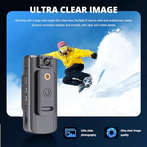 Miniatura 3 de YUNSEITY Mini cámara corporal, cámara HD desgastada con lente giratoria de 180 y clip trasero, visión nocturna, detección de movimiento, cámara de