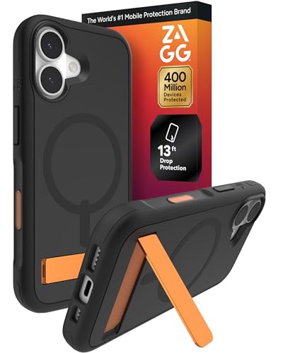 Image of ZAGG Sedona Snap Case with Kickstand for iPhone 17 - Flood Black, Drop Protection (13ft /4m), Multi-Layer Protection, with Camera Button, MagSafe Phone Case with Impact-Absorbing Bumpers