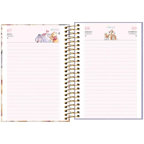 Tilibra - Agenda Espiral Diária 12,9 x 18,7 cm Pooh 2025 - Winnie The Pooh fundo verde