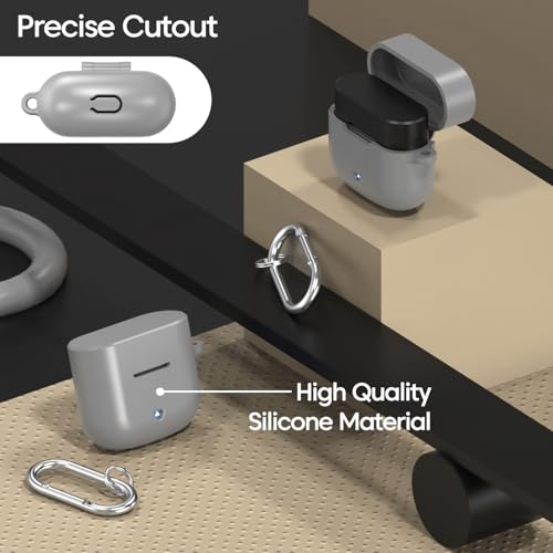 Image of Sounce Silicone Case Cover for Boat Airdopes 91 Prime, Soft Protective Shockproof Shell with Anti-Loss Keychain Clip, Dustproof and Scratch-Resistant Design, Secure Fit with Protection - Grey