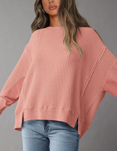 PRETTYGARDEN Oversized Sweatshirt for Women 2025 Fashion Crewneck Long Sleeve Pullover Waffle Knit Tops Fall Trendy Clothes