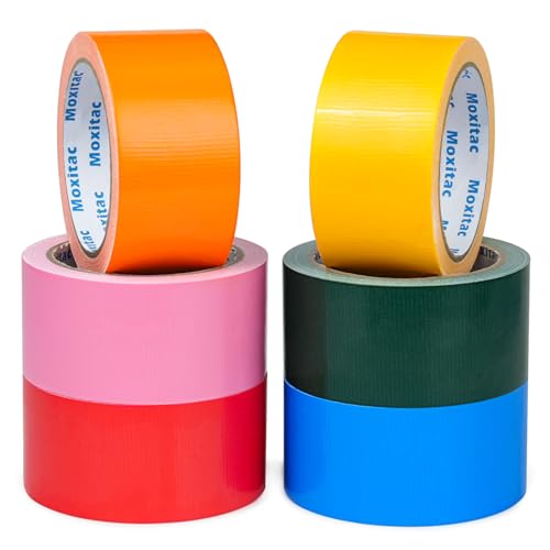 Image of Colored Duct Tape Heavy Duty, 6 Rolls Rainbow Cloth Tape, 2 Inch x 15 Yards Each, PE Coated Cloth Tape, Easy Tear, Water-Resistant Surface for Crafts, Packaging, Marking and Color Coding