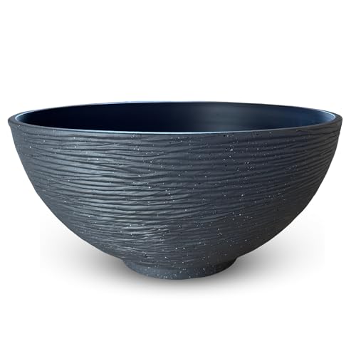 matches21 HOME & HOBBY Große Pflanzschale für draussen in 45 x 23 cm - Steinoptik Dekoschale anthrazit als wetterfeste Blumenschale