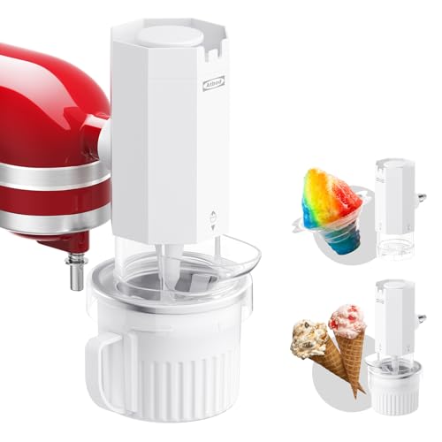 2 in 1 Ice Cream Maker and Shaved Ice Attachment for KitchenAid Stand Mixers, 2 Small Ice Cream Bowls, Snow Cone Machine with Coarse and Fine Blades, 8 Ice Molds