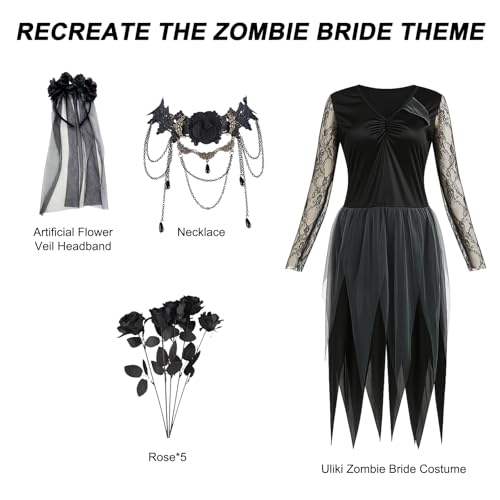 STEFUEWILL17 Black Corpse Bride Halloween Costume - Fancy Dead Brides Costume Women, Zombie, Halloween Costumes Dress Outfits for Cosplay Outfits, Bride Wedding Dress - Image 2