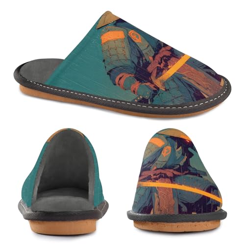 House Slippers Samurai Comic Print, Outdoor Indoor Unisex Rubber Sole Memory Foam 4-53