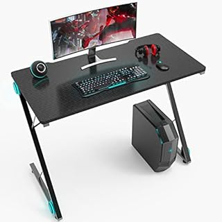 40in Computer Desk Z Shaped Gaming Table Ergonomic Home Office Desk Table Pc Gaming Workstation with Carbon Fiber Surface