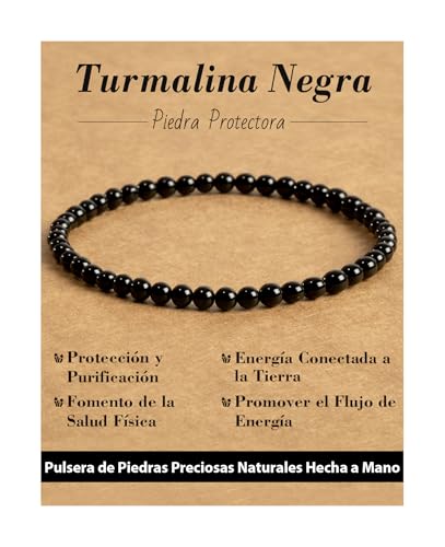 Landorilo Pulseras de Cuentas de Piedra Curativa Natural de 4 mm para Hombres y Mujeres, Pulsera de la Suerte, Joyas Chakra Regalos para Mujer（R Turmalina Negra）