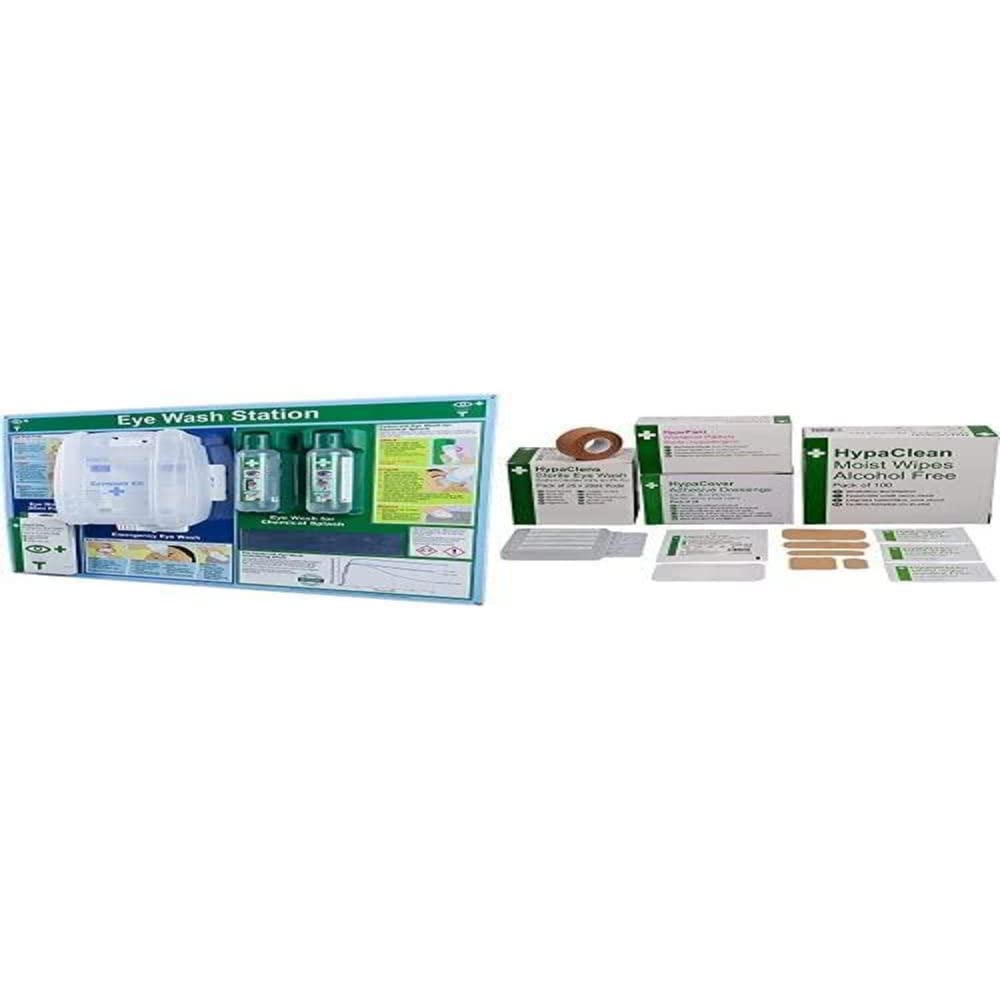 HypaClens 3-in-1 Eye Wash Station (pods, 500ml & Cederroth) with Extra Essentials Supersize Kit