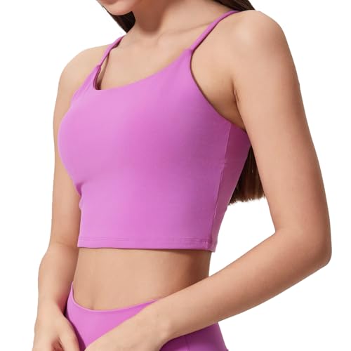 Image of Women's Strappy Stretch Sports Bra Longline Yoga Tank Top Fitness Bra Workout Camisole Crop Tops for Teen Girl