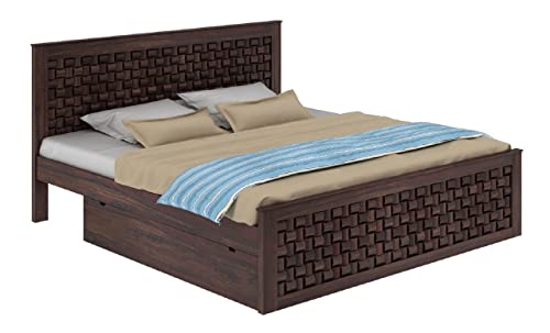 Image of WOODLAB Furniture Solid Sheesham Wood King Size Bed with 2 Side Drawer Storage and Niwar Style Headboard | Wooden Double Bed Cot Palang for Bedroom Living Room Home and Hotel (Walnut Finish)
