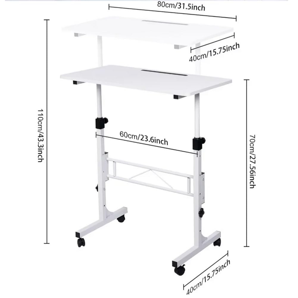 Petit Bureau Debout avec roulettes, Portable, réglable en Hauteur, de 31 à 43 Pouces, pour Ordinateur Portable pour Le Bureau à Domicile