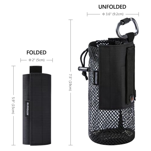 Bassdash Tactical Molle Wasserflasche Beutel mit Karabiner faltbar Mesh Flaschenhalter für Reisen Angeln Jagd Wandern Outdoor-Aktivitäten