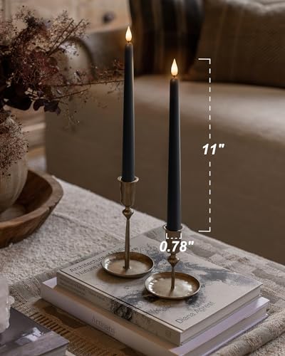Homemory 12 Pcs Black Flameless Taper Candles Flickering, NO Remote, 11 Inches Taper Candles Battery Operated, Realistic Electric LED Candlesticks Made of Plastic for Halloween Party Home Decor