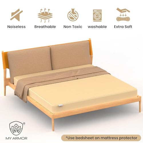 Image of BABYLEE Waterproof Cotton Quilted Mattress Protector Queen Size Breathable Hypoallergenic Noiseless Ultra Soft Fitted Bed Protector 78x60 inch Mattress /Bed Cover (Queen 78x60 inch | 6.5x5 ft, Beige)