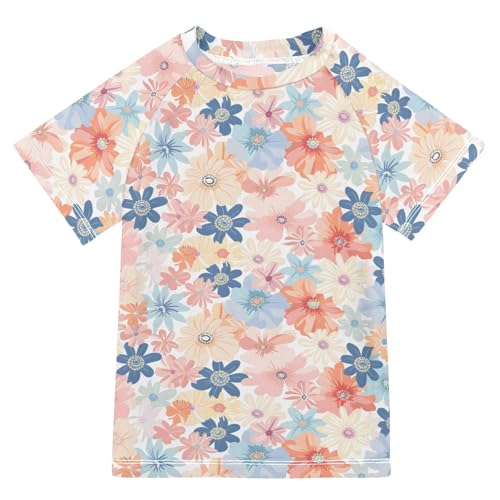 ALAZA Boys Rash Guard Swimming Shirt for Boys Short Sleeve Floral Pastel Color UPF 50+ 5-6T