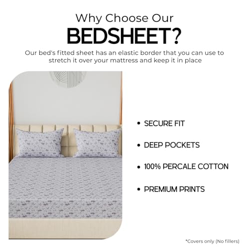 Image of LINENWALAS 100% Cotton Elastic Fitted Bed Sheet for King Size Bed | Fits 6-12 Inch Mattress | Soft, Breathable, Oeko-TEX Certified Premium Bedsheet with 2 Pillow Cover (72x78 Inches, Lavender Haze)