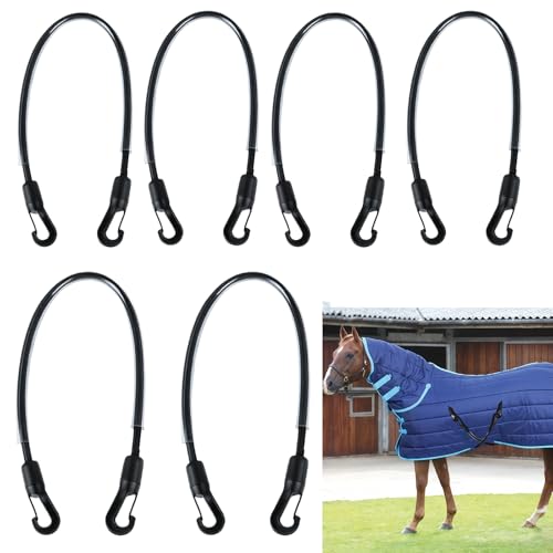 Horse Blanket Leg Straps, 6 Pcs, 20", Elastic, Quick Clips
