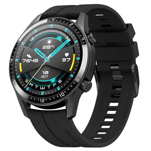 22mm Band Compatible with Huawei Watch GT 4 46mm/GT3/GT3 Pro 46mm/Watch 4/4 Pro/3/3 Pro/GT 46mm/GT2/GT2 Pro/GT2e, Silicone Bracelet Sport Strap (Black)