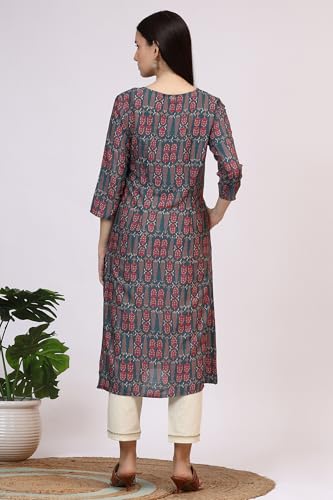 Image of W for Woman Pink Bold Geometric Printed Pure Cotton Straight Kurta