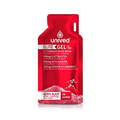 Image of Unived Elite Gel, 2:1 Carbohydrate Ratio, 45g Carbs, 528mg Electrolytes, 400mg Beta-Alanine, 200mg Sodium Bicarbonate, Sports Nutrition Energy Gel, Vegan & Gluten-Free, Berry Blast, 190kcal