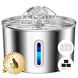 Cat Water Fountain Stainless Steel - 74oz/2.2L Pet Gift Dog Water Dispenser Automatic Silent Cats Dispenser for Drinking Indoor Metal Kitty Spout Fountains with 3 Filters & 3 Sponges Cat Dogs Gifts