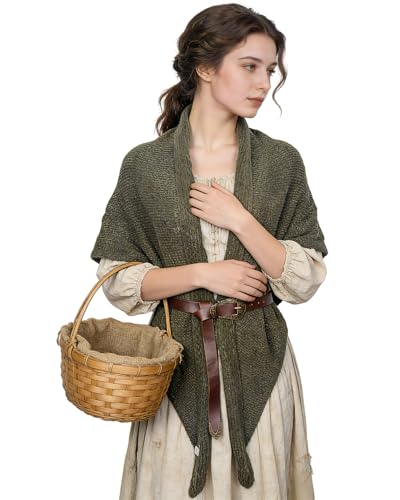 LVOW Viking Knitted Sontag Shawl Sweater Wrap for Women - Celtic Tribal Triangle Scarf Renaissance Wedding ArmyGreen