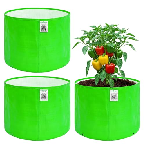 Image of Anandi Green's HDPE Uv Protected 260 GSM Round Green Colour Plant Bag Suitable for Terrace and Vegetable Gardening Size 15x12 Pack of 3 Grow Bag