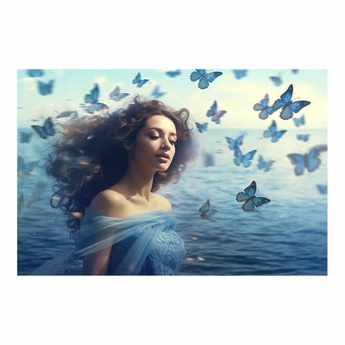 Portrait papillon bleu affiche salon art vintage victorien grand format 70x100cm