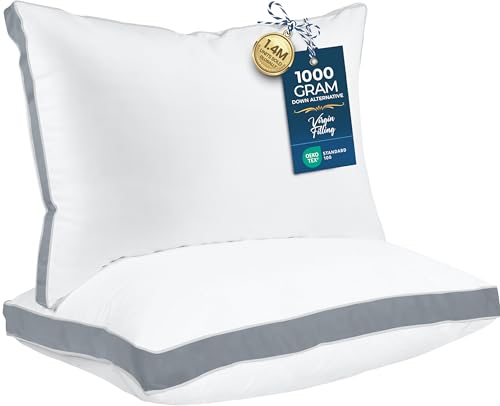 Utopia Bedding Bed Pillows for Sleeping Queen Size (Grey), Set of 2, Soft & Fluffy Pillow with Down Alternative Filling, Cooling, Hotel Quality, Gusseted Pillow for Back, Stomach or Side Sleepers