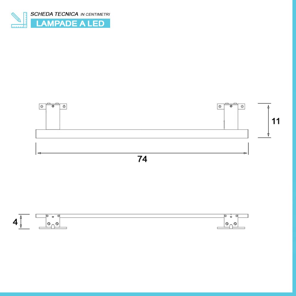 Inbagno Lampada da Specchio a LED per Bagno 74cm, Doppia modalità di Installazione, Finitura Cromo