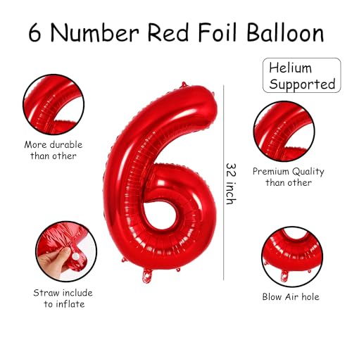 Image of Red 6 Number Foil Balloon with Crown & Base Balloons | 32 Inch Helium Supported for Birthday, Anniversary, Baby Shower Decoration - Pack of 14