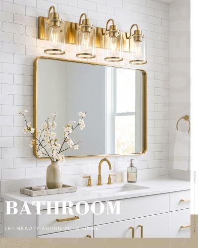 Image of Beionxii 4 Light Bathroom Light Fixtures, Gold Vanity Lights with Clear Glass Shades, Modern Vanity Lights Over Mirror, Wall Sconces for Kitchen Living Room Hallway Cabinet Porch, BX-VL01BG-4CG