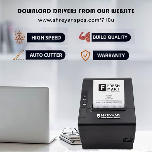 SHREYANS 80Mm Thermal Receipt Monochrome Wired Home InkJet Printers With Auto Cutter,Compatible With Esc/Pos/Star Print Commands (Usb), Black