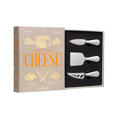 Printworks The Essentials, Cheese Knife Set – 3 Pieces Stainless Steel Gift Set with Pronged, Chisel, and Heart Knives – Stylish Charcuterie Accessories and Dishwasher Safe