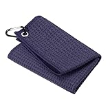 PATIKIL 12x12 Golf Handtuchs Dreifach Gitter Textur Handtücher Weich Faser Starke Wasserabsorbierung mit D Clip für Golfliebhaber Marine Blau