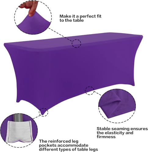 Image of IVAPUPU 4FT Table Cloth for Rectangular Fitted Events Stretch Purple Table Covers Washable Cover Spandex Tablecloth Protector for Party, Wedding, Cocktail, Banquet, Festival