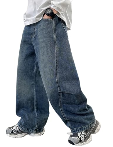Boys Baggy Jeans Straight Wide Leg Demin Pants Boys Jeans Size 8-14 Years
