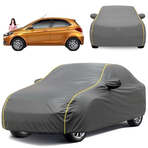 Image of Car Cover for Tata Tiago All Model & Years (2016-2025) 100% Waterproof with Mirror Pockets, Triple Stitched Bottom Elastic Dustproof Full Body Protection Heat & UV Resistant- Grey