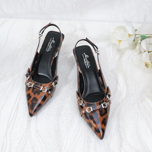 Image of Mostrin Kitten Heels for Women Pointed Toe Pumps Patent Leather Low Heel Slingback Heels with Buckle Dress Shoes for Dating Party Working