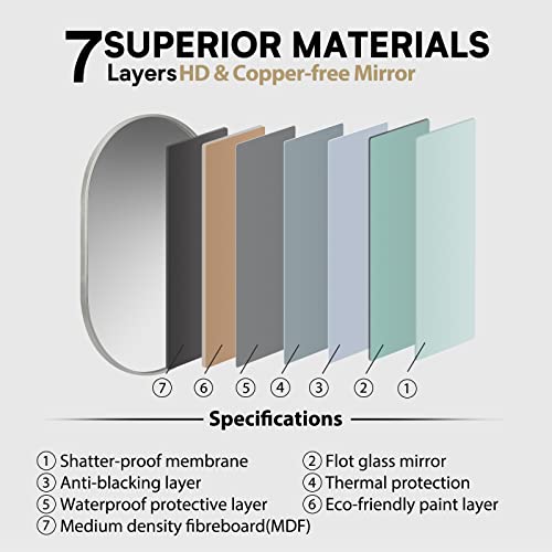 Howofurn Oval Bathroom Mirror, 20’’X30’’ Wall Mounted Mirror, Vanity Wall Mirror W/Stainless Steel Metal Frame & Pre-Set Hooks For Vertical & Horizontal Hang, Ideal For Bedroom-Silver #TOP5