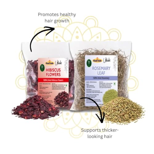 Image of Khadi Pure Dried Hibiscus Flower with Rosemary Leaves Combo for Hair Growth | Natural Hair Care Herbs for Strong & Healthy Hair - Pack of 2