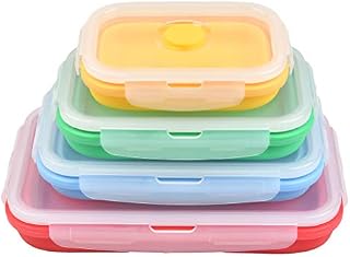 YANSHON Collapsible Food Storage Containers with Lid Silicone Collapsible Bowls Leak-proof Lunch Bento Box Small to Large Foldable Silicone Food Boxes Holder for Freezer, Microwave(4 Pcs, Mixed Color)